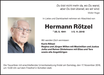 Traueranzeige von Hermann Rötzel von  Kreisanzeiger