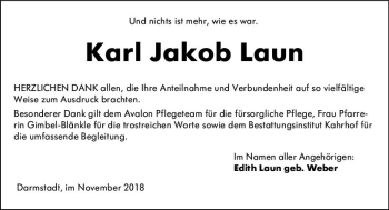 Traueranzeige von Karl Jakob Laun von vrm-trauer