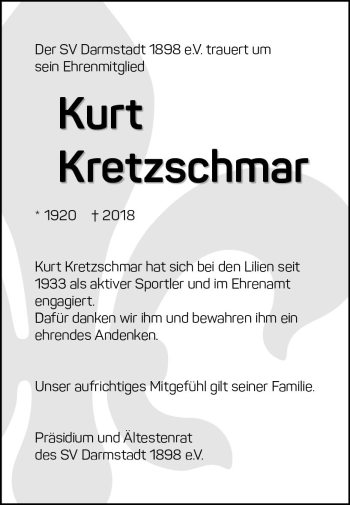 Traueranzeige von Kurt Kretzschmar von vrm-trauer