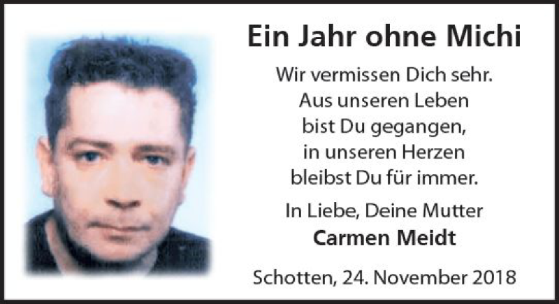  Traueranzeige für Michi  vom 24.11.2018 aus  Kreisanzeiger