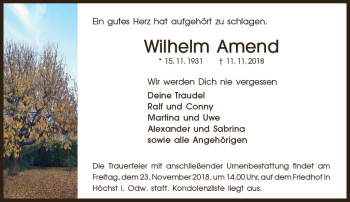 Traueranzeige von Wilhelm Amend von vrm-trauer