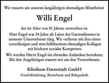 Traueranzeige von Willi Engel von vrm-trauer