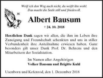 Traueranzeige von Albert Bausum von  Kreisanzeiger