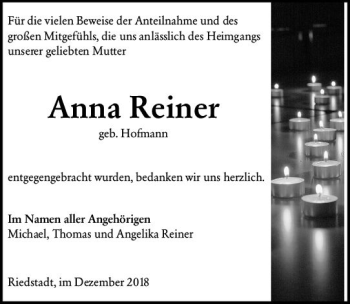 Traueranzeige von Anna Reiner von vrm-trauer