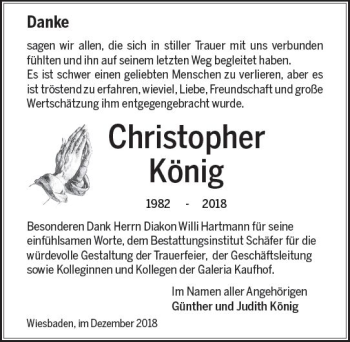 Traueranzeige von Christopher König von vrm-trauer