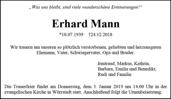 Traueranzeige von Erhard Mann von vrm-trauer