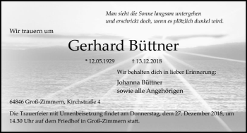 Traueranzeige von Gerhard Büttner von vrm-trauer