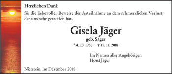 Traueranzeige von Gisela Jäger von vrm-trauer