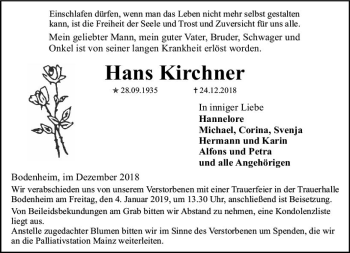 Traueranzeige von Hans Kirchner von vrm-trauer