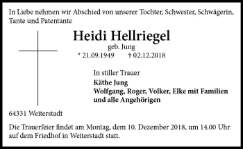 Traueranzeige von Heidi Hellriegel von vrm-trauer