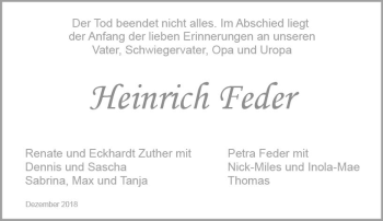 Traueranzeige von Heinrich Feder von vrm-trauer