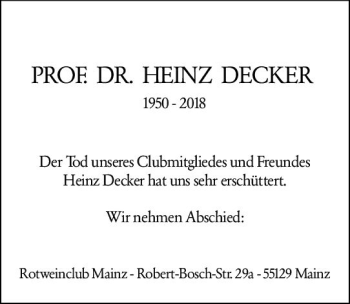 Traueranzeige von Heinz Decker von vrm-trauer