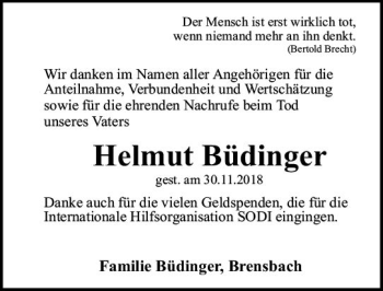 Traueranzeige von Helmut Büdinger von vrm-trauer