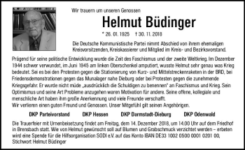 Traueranzeige von Helmut Büdinger von vrm-trauer