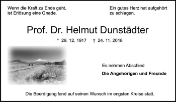 Traueranzeige von Helmut Dunstädter von vrm-trauer