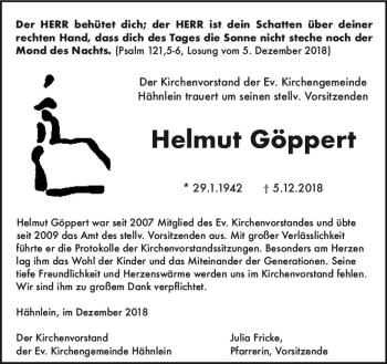 Traueranzeige von Helmut Göppert von vrm-trauer