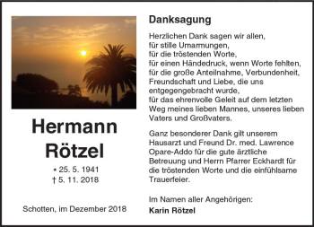 Traueranzeige von Hermann Rötzel von  Kreisanzeiger