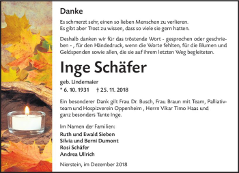 Traueranzeige von Inge Schäfer von vrm-trauer
