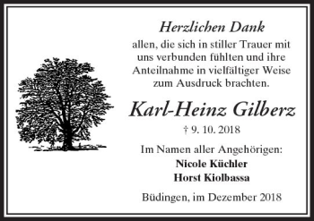 Traueranzeige von Karl-Heinz Gilberz von  Kreisanzeiger
