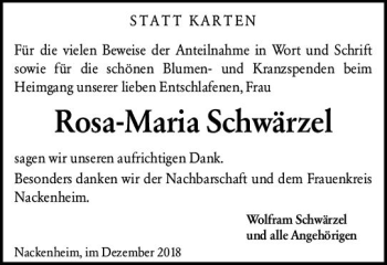 Traueranzeige von Rosa-Maria Schwärzel von vrm-trauer