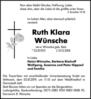 Traueranzeige von Ruth Klara von vrm-trauer