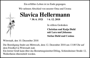 Traueranzeige von Slavica Hellermann von vrm-trauer