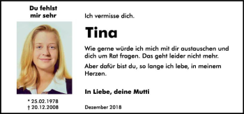 Traueranzeige von Tina Wolfram von vrm-trauer
