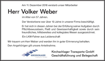 Traueranzeige von Volker Weber von vrm-trauer
