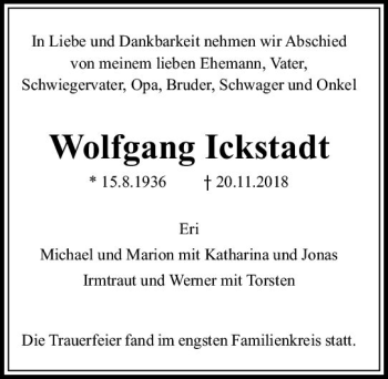 Traueranzeige von Wolfgang Ickstadt von vrm-trauer