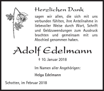 Traueranzeige von Adolf Edelmann von  Kreisanzeiger