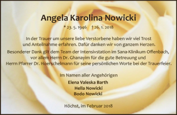 Traueranzeige von Angela Karolina Nowicki von Trauerportal Rhein Main Presse