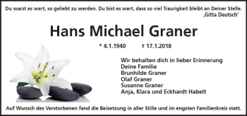 Traueranzeige von Hans Michael Graner von Trauerportal Rhein Main Presse