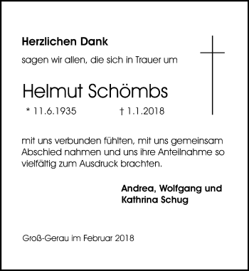 Traueranzeige von Helmut Schömbs von Trauerportal Rhein Main Presse