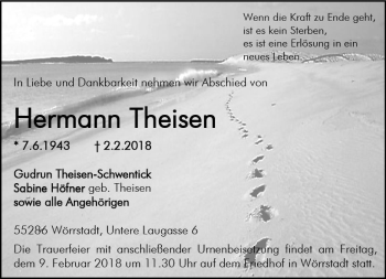 Traueranzeige von Hermann Theisen von Trauerportal Rhein Main Presse