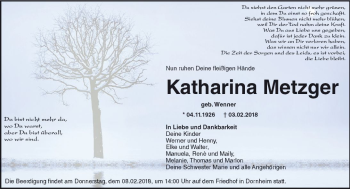 Traueranzeige von Katharina Metzger von Trauerportal Rhein Main Presse