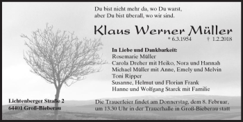 Traueranzeige von Klaus Werner Müller von Trauerportal Rhein Main Presse