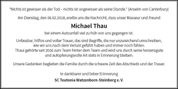 Traueranzeige von Michael Thau von  Gießener Anzeiger