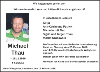 Traueranzeige von Michael Thau von  Gießener Anzeiger