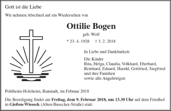 Traueranzeige von Ottilie Bogen von  Kreisanzeiger