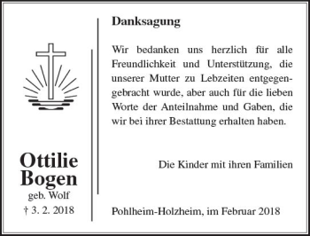 Traueranzeige von Ottilie Bogen von  Kreisanzeiger