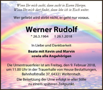 Traueranzeige von Werner Rudolf von Trauerportal Rhein Main Presse