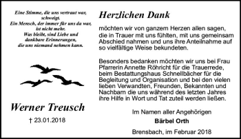 Traueranzeige von Werner Treusch von Trauerportal Rhein Main Presse
