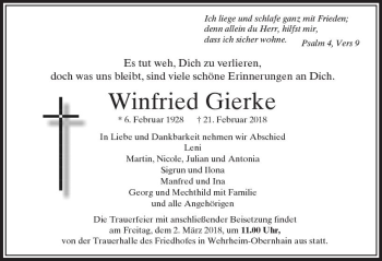 Traueranzeige von Winfried Gierke von  Usinger Anzeiger