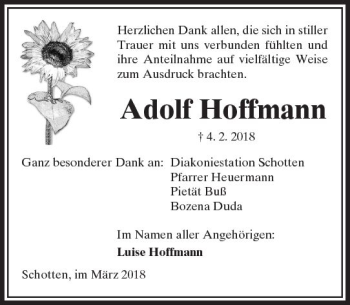 Traueranzeige von Adolf Hoffmann von  Kreisanzeiger
