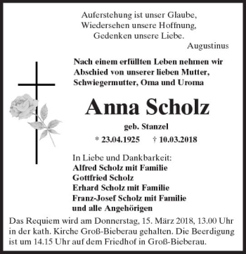 Traueranzeige von Anna Scholz von Trauerportal Rhein Main Presse