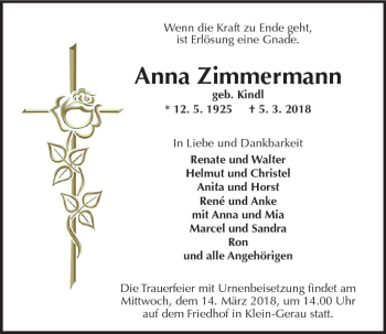 Traueranzeige von Anna Zimmermann von Trauerportal Rhein Main Presse
