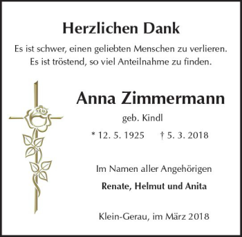 Traueranzeige von Anna Zimmermann von Trauerportal Rhein Main Presse