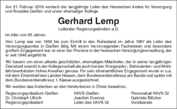 Traueranzeige von Gerhard Lemp von  Gießener Anzeiger
