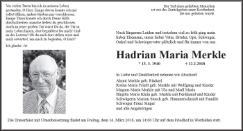 Traueranzeige von Hadrian Maria Merkle von Trauerportal Rhein Main Presse