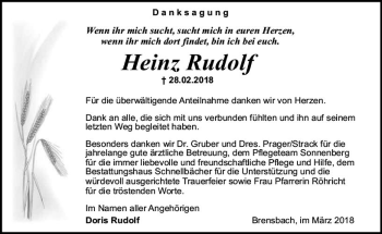 Traueranzeige von Heinz Rudolf von Trauerportal Rhein Main Presse